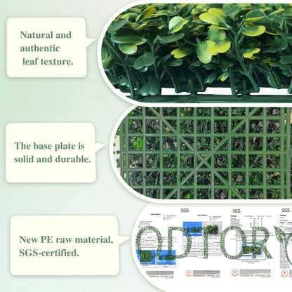 ODTORY Artificial Greenery Grass Wall Panel, 10x10 Inch 20-Pack (14 sqft), UV-Anti Fake Ivy Fence Privacy Screen Green Boxwood Covering for Indoor and Outdoor Home Wall Decor