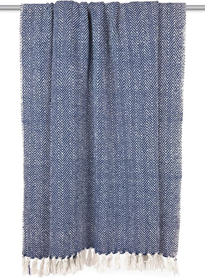DII Chevron Throw Collection Handloomed Cotton, 50x60, Nautical Blue