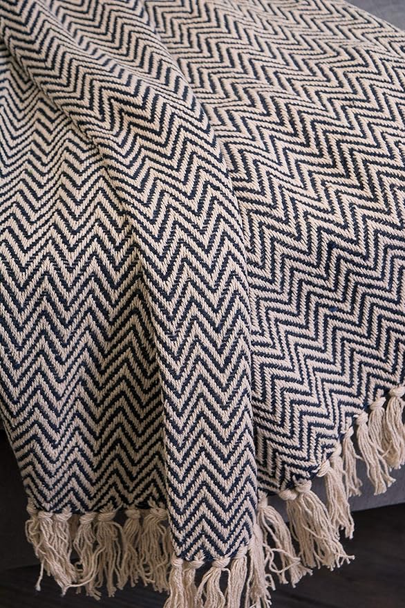 DII Chevron Throw Collection Handloomed Cotton, 50x60, Nautical Blue