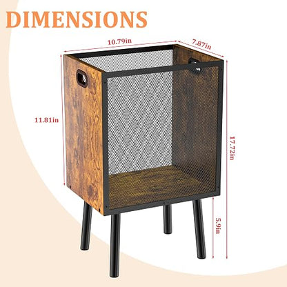 Yuyetuyo 4.5 Gallon Office Trash Can for Near Desk, Wood Bedroom Trashcan Rectangular Wastebasket with Mesh - Handles - Leg, Small Garbage Can Trash Bin for Office Bedroom Living Room Bathroom Dorm