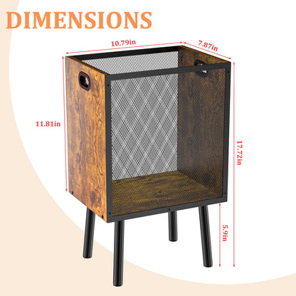 Yuyetuyo 4.5 Gallon Office Trash Can for Near Desk, Wood Bedroom Trashcan Rectangular Wastebasket with Mesh - Handles - Leg, Small Garbage Can Trash Bin for Office Bedroom Living Room Bathroom Dorm