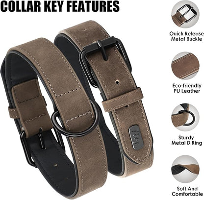 Didog Soft Padded PU Leather Dog Collar, Breathable and Adjustable Dog Collars for Small Dogs, Comfortable for Daily Walk, Brown, M Fit Neck 11-14"(10-20 lbs)