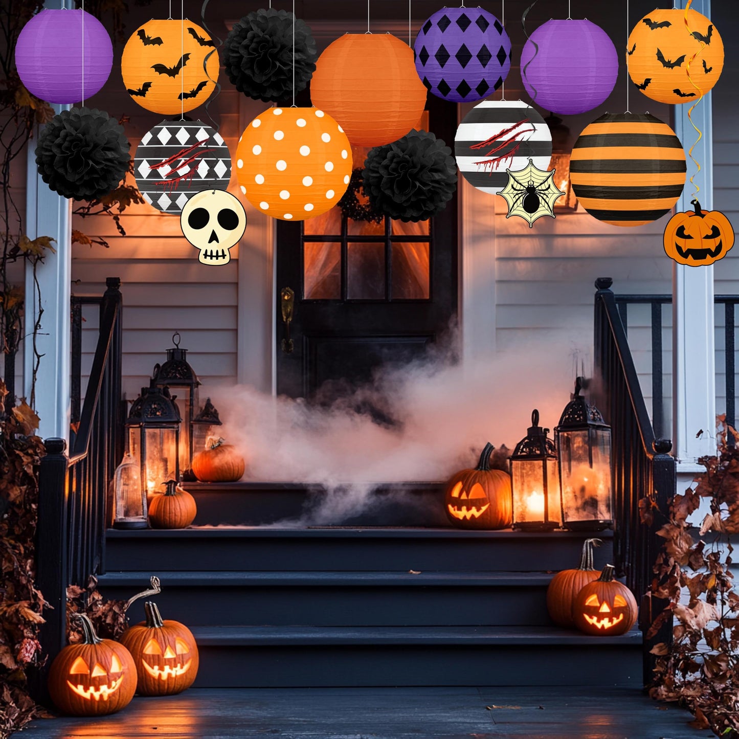 Renbuzhu 16Pcs Halloween Decorations Paper Lanterns Set