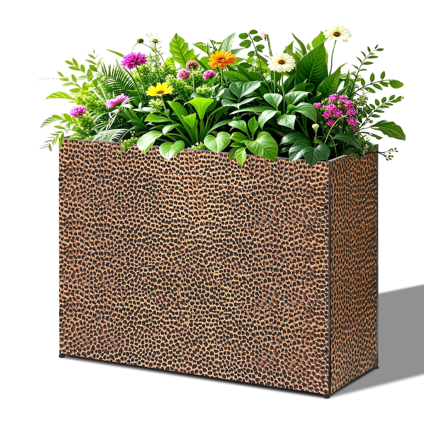 BAYN 32x12x24 Inch Rectangular Metal Planter Box – Bronze Hand-Hammered Metal Planter with Pre-Drill Holes, Heavy Duty Outdoor Garden Planter for Patio, Porch, Yard