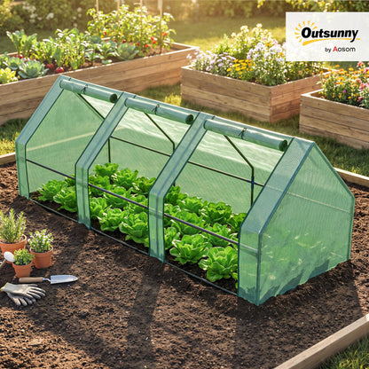 Outsunny 9' x 3' x 3' Mini Greenhouse with Zippered Doors & Roll-up Windows, Portable Plant Hot House with PE Cover, Water Resistant, UV Protected for Outdoor Flowers, Vegetables, Green