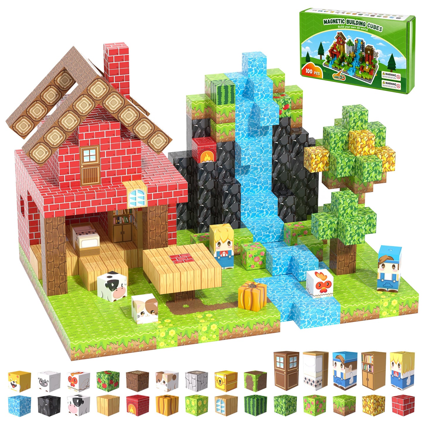 Fitrobust 100PCS Magnetic Blocks, Magnetic Building Blocks, 0.98in Magnetic Building, STEM Game Stacking Toys for Kids, Birthday Gifts for Boys and Girls Age 3+ Years Old