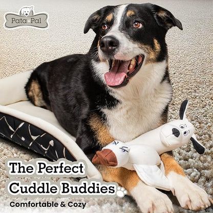 Durable Tough Cotton Canvas Squeaky Dog Toys, Eco-Friendly Interactive 2-Pack Chew Toy Set for Small, Medium & Large Dogs, Ducky & Dawgy (White)