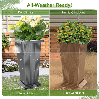 YESUNEED 24-Inch Tall Planters Set of 2 for Outdoor and Indoor Use,Tapered Flower Pots with Drainage Tray, Front Porch and Patio Decor,Ideal for Large Plants (Stripes-Grey)