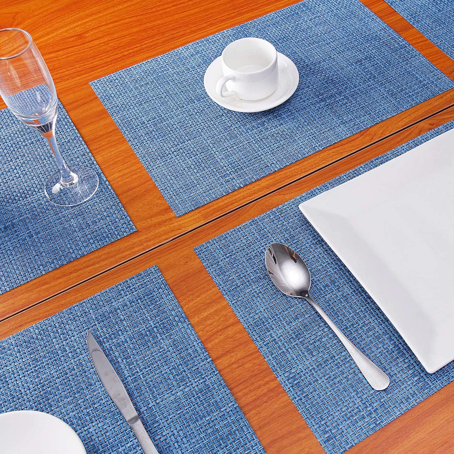 Zupro Placemats Set of 4 for Kitchen Dining Table Washable Braided Table Mats Heat-Resistant Placemats Non-Slip Woven PVC Vinyl Place Mats for Everyday use or Holidays Dinner BBQs 18"x12" (Hemp Blue)
