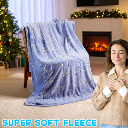 Disney Stitch Glow in the Dark Throw Blanket 51x59”, Soft Fleece Throw Blanket for Sofa Bed, Cozy Warm, Gifts for Kids, Teens, Adults (Blue Stitch)