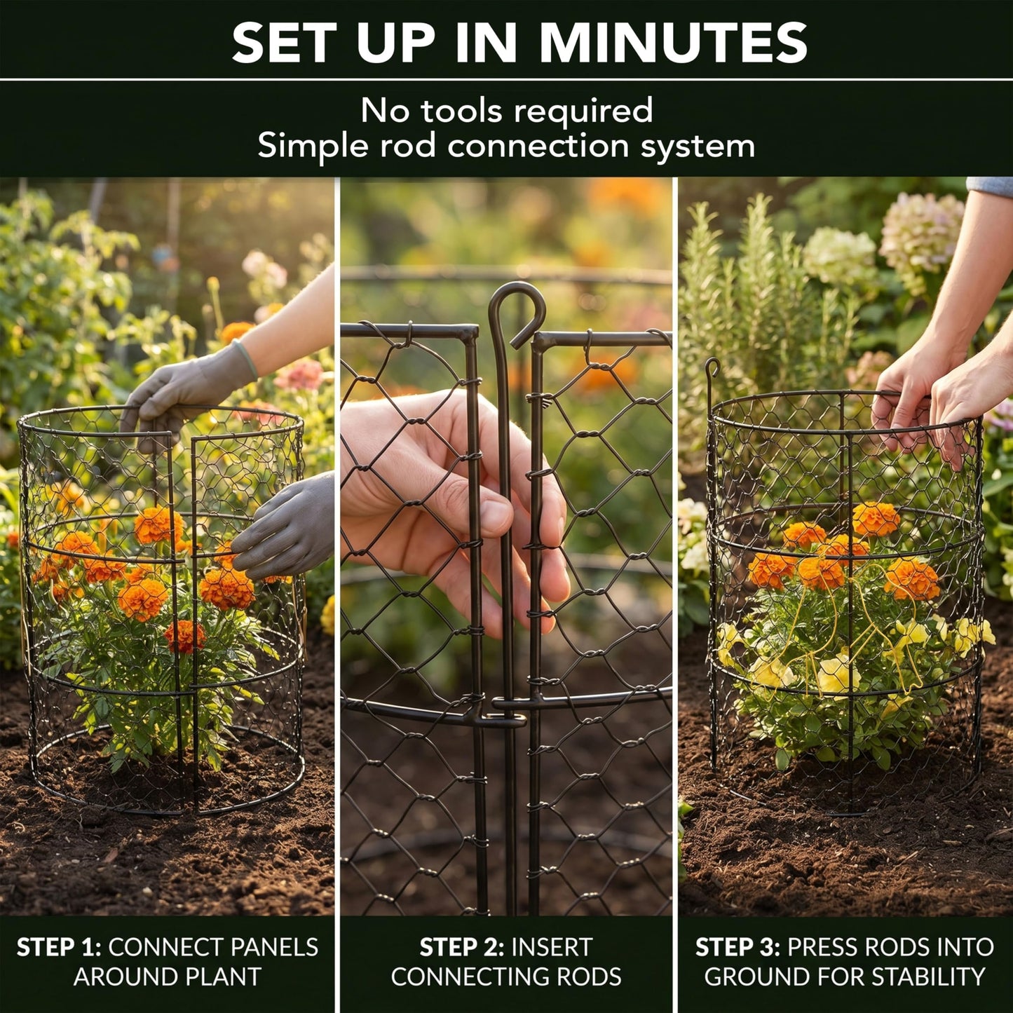 DHAMPOOH Large Plant Protection Cage, 4 Pcs Heavy Duty Chicken Wire Cloche, Metal Protectors for Garden Plants, Protecting Fruits and Seedlings from Rabbits, Squirrels and Other Animals - 14'' x 16”