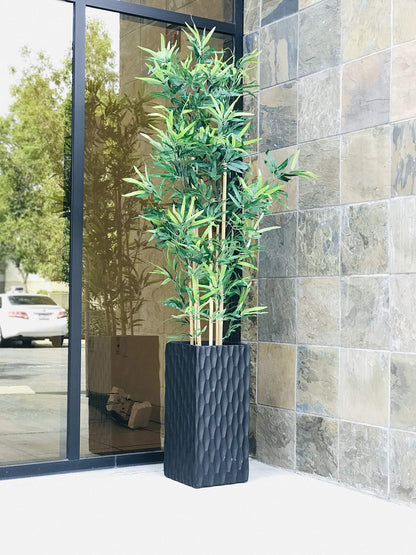 Kante 13.4" x 13.4" x 27.6" Square Concrete Retro Tall Lightweight Rectangle Outdoor Planter Pots with Drainage for Patio Deck Livingroom Burnished Black