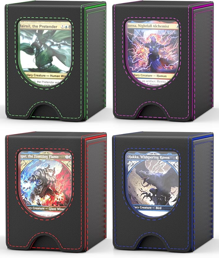 4 Pack Card Deck Box for MTG Commander, Card Case Holds 100+ Double-Sleeved Cards, Magic Card Box Fits for TCG/PTCG/CCG Card with 8 Dividers (4 Colors)