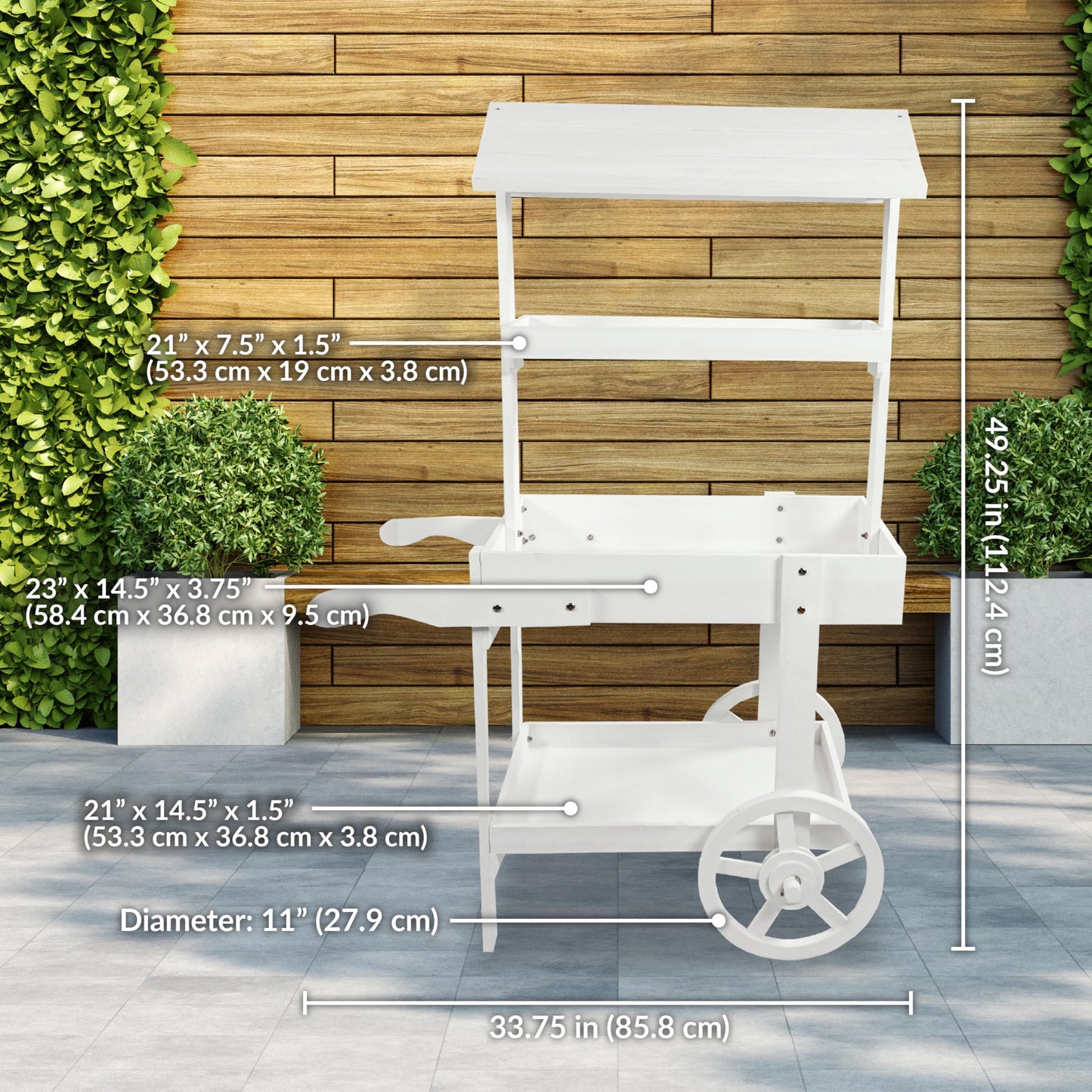 Sunnydaze Country Market Flower Cart Display Stand with Wheels - 2 Shelves - Fir Wood - 30 lb Weight Capacity - Natural Fir