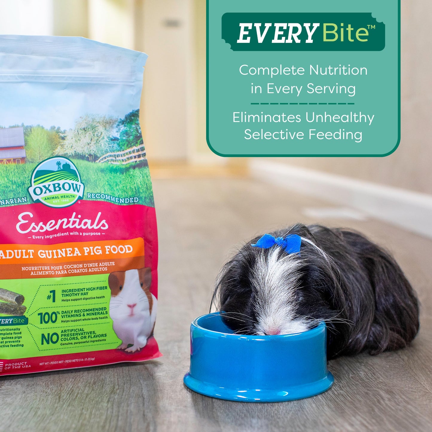 Oxbow Essentials Guinea Pig Food, Adult Guinea Pig, Made with Oxbow Timothy Hay, Pet Food Pellets with Vitamin C, Small Animal Pet Products, Made in USA, High Fiber, 5 lb. bag