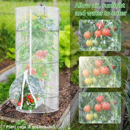 3 PCS Garden Netting for Round Plant Cage, 55" x 15" Tomato Cage Plant Cover Bird Netting Insect Barrier Mesh with Zipper, Tomato Trellis Garden Protection Net Cover for Climbing Plants Vegetables