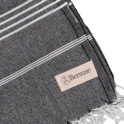 Bersuse Towels Anatolia XL Beach Blanket Throw Blanket Turkish Towel 100% Cotton Extra-Large Quick-Dry Lightweight Premium Peshtemal Towel - 61x82 Inches, Black
