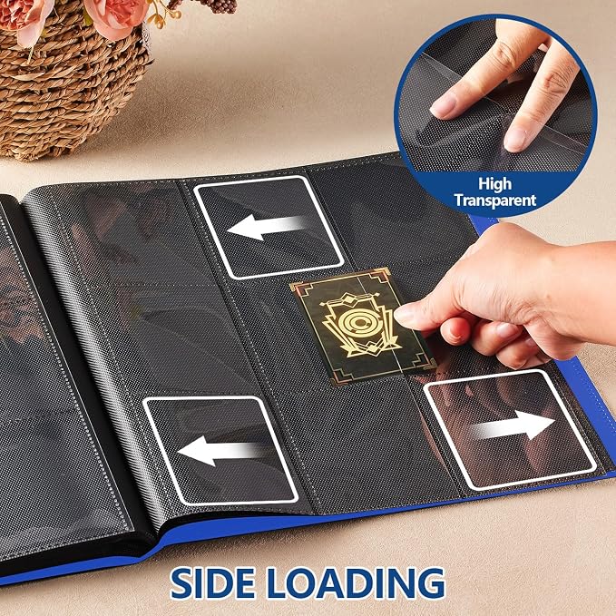 Card Binder, EDUDIIU 9 Pockets Premium Trading Card Binders, Cards Collection Binder Album, Side Loading Yugioh Holder Book for Sport, Football, Baseball Collector - Dard Blue
