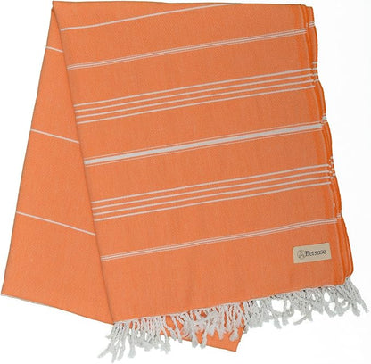 Bersuse Towels Anatolia XL Beach Blanket Throw Blanket Turkish Towel 100% Cotton Extra-Large Quick-Dry Lightweight Premium Peshtemal Towel - 61x82 Inches, Orange