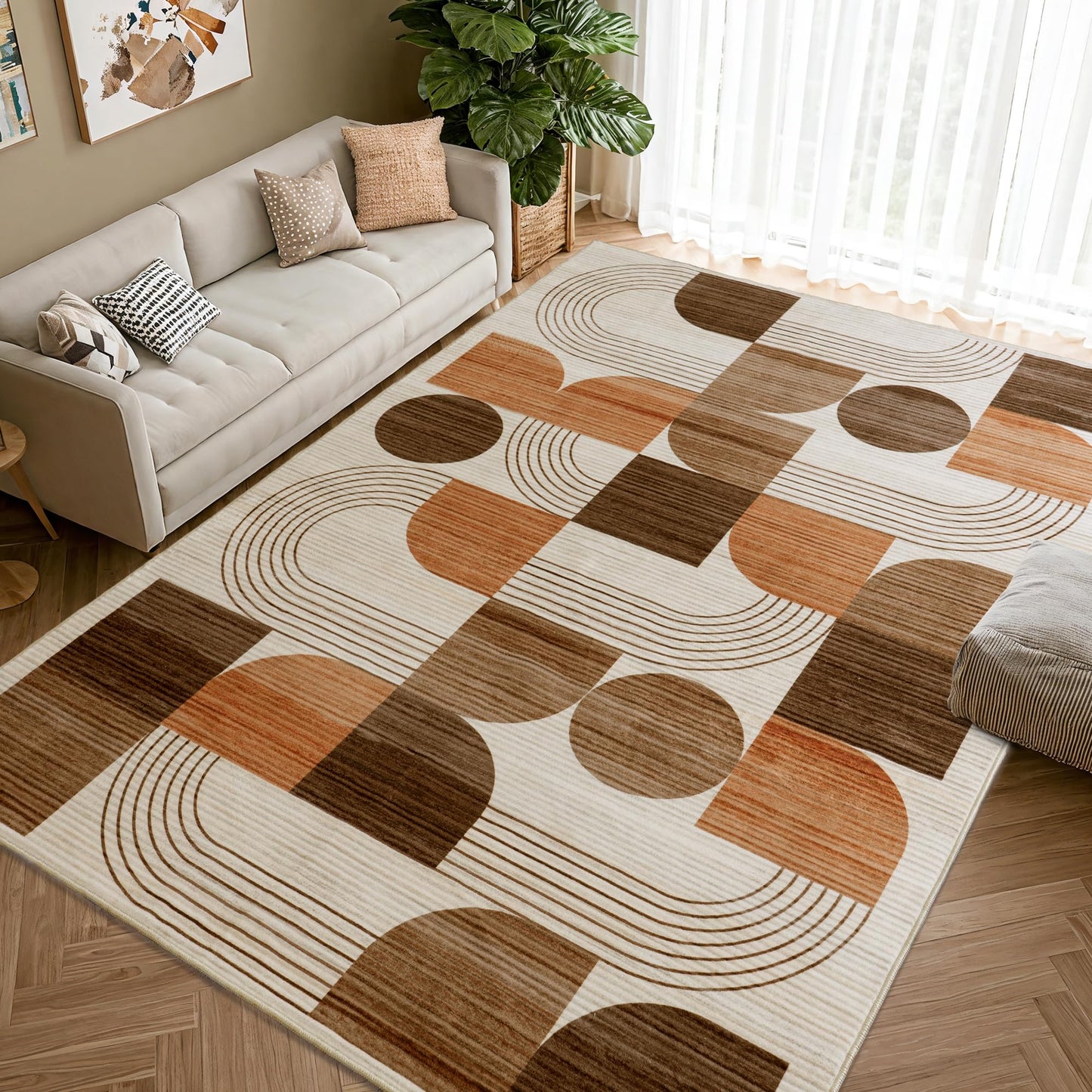 QDUIDU Large Machine Washable 6x9 Area Rug, Soft Modern Geometric Abstract Orange Rugs for Bedroom Living Room, Non-Shedding Faux Wool Indoor Throw Floor Carpet for Office Entryway Dining Room Decor