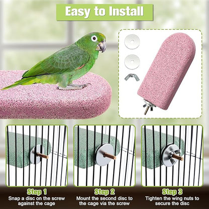4 Pack Bird Beak Grinding Stone, Pumice Lava Ledge for Birds, Chinchillas, Hamsters, Parrots, Bird Perch Stand Climbing Ledge, Teeth & Beak Grinding Block(Long)