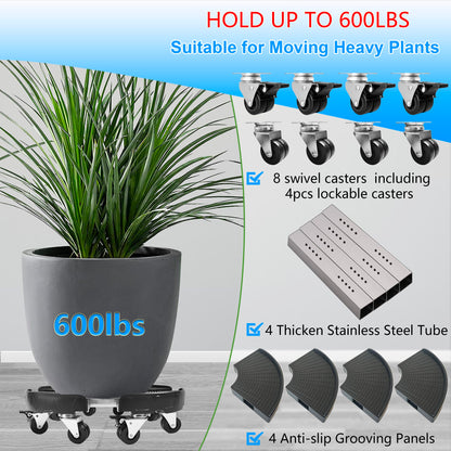 CASIMR Plant Stand with Wheels, Heavy Duty Plant Caddy with 8 Twin Casters, 2 Pack Adjustable 15-20 Inch Indoor Outdoor Large Rolling Plant Stand Planter Cart Dolly for FlowerPot, 600lbs Capacity