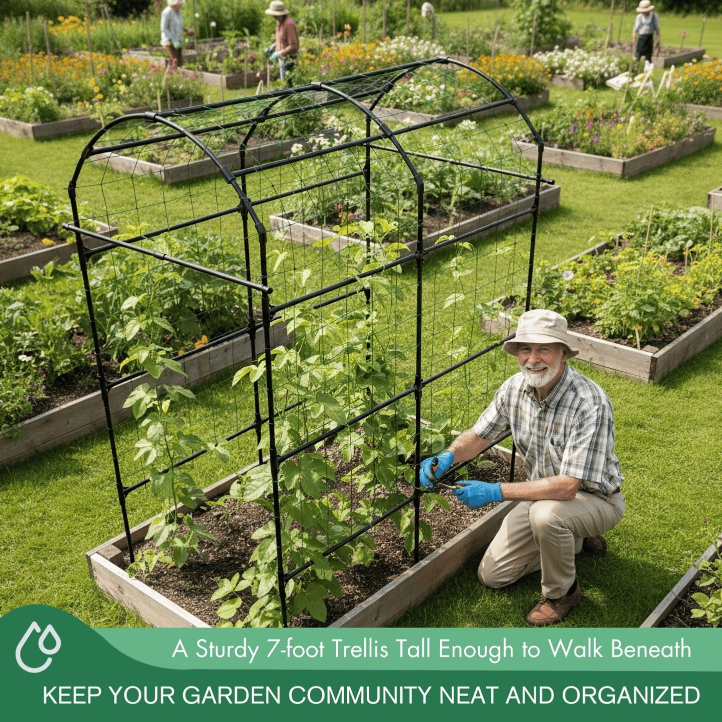 BAXAM Garden Trellis Arch 7FT PP-Coated Stainless Steel Metal Extra Tall Cucumber Trellis Arch Garden Arch Trellis for Climbing Plants Outdoor Vegetable Trellis with Trellis Netting