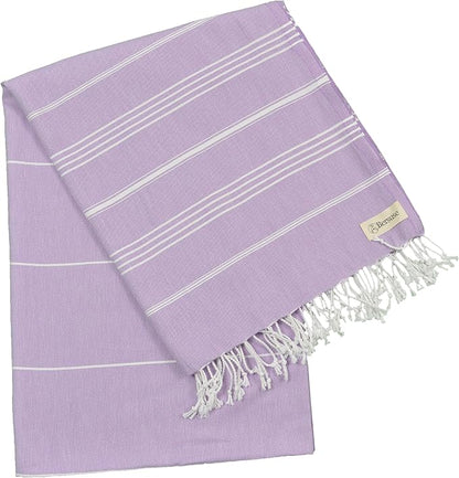 Bersuse Towels Anatolia XL Beach Blanket Throw Blanket Turkish Towel 100% Cotton Extra-Large Quick-Dry Lightweight Premium Peshtemal Towel - 61x82 Inches, Lilac (Set of 3)