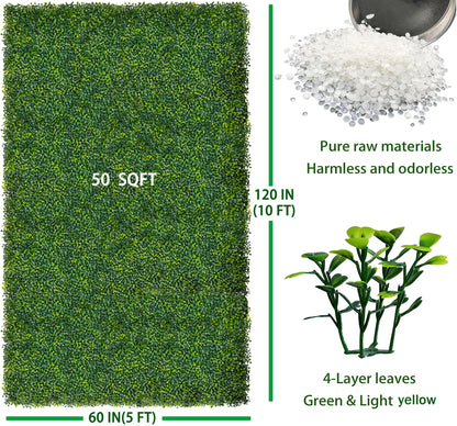 ODTORY Artificial Boxwood Roll Panels: 5FT X 10FT (50 sqft) UV-Anti Artificial Ivy Privacy Fence Wall Screen for Indoor Outdoor Green Grass Wall Decor & Ivy Fence Covering Privacy