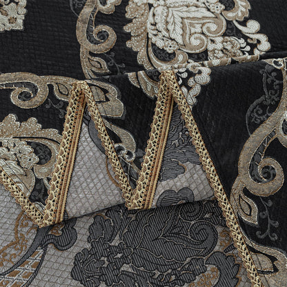 Loom and Mill Black Tablecloth 60 x 120 Inches, Classic Jacquard Rectangle Table Cover with Handmade Tassels for Halloween Dining Room Banquet Decorations (Black, 60"x120")