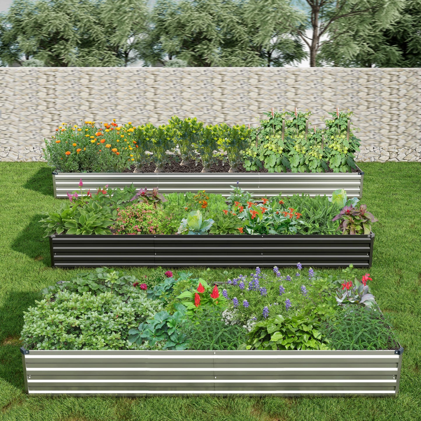 Henshwon 2PCS 12x3x1ft Galvanized Raised Garden Bed Kit,Metal Planter Box for Vegetables,Flowers,Herbs Durable Rust-Resistant Patio Gardening Beds,Silver