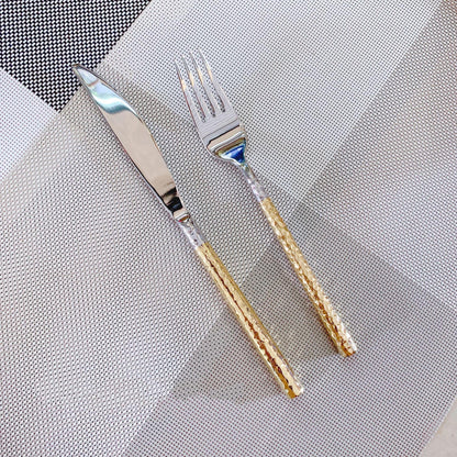 20 PCS Hammered Handle Gold Silverware Set for 4 Gold Utensils Set 18/8 Stainless Steel Flatware Curlery Set Mirror Effect Dishwasher Safe Wedding Banquet Formal Occasions ZILNEHZ
