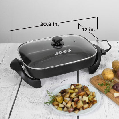 BLACK+DECKER Electric Skillet, Variable Temperature Control, Nonstick Cooking Surface, Dishwasher Safe, Tempered Glass Lid, 12"x15"