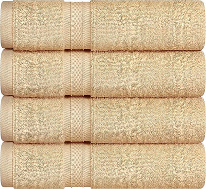 Towel and Linen Mart 4 Pieces Bath Towel Sets - Beige - Soft Feel Luxurious,Quick Dry, Extra Absorbent, 100% Ring Spun Cotton 600 GSM (27 x 54)
