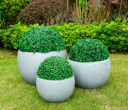 20", 16" and 12" W Round Slate Gray Concrete/Fiberglass Indoor Outdoor Elegant Bowl Planters (Set of 3)