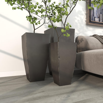 Deco 79 Metal Indoor Outdoor Planter Large Planter Pot with Tapered Base, Set of 3 Planters 20", 25", 30"H, Dark Gray