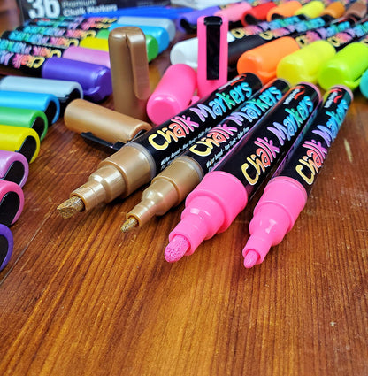 ArtShip Design 36 Chalk Markers Double Pack of Both Fine & Reversible Medium Tip Liquid Chalk Pens with Labels & Tip Tweezers Wet Erase Menu Boards, Windows, Mirrors, Non-Porous Chalkboards, Metal