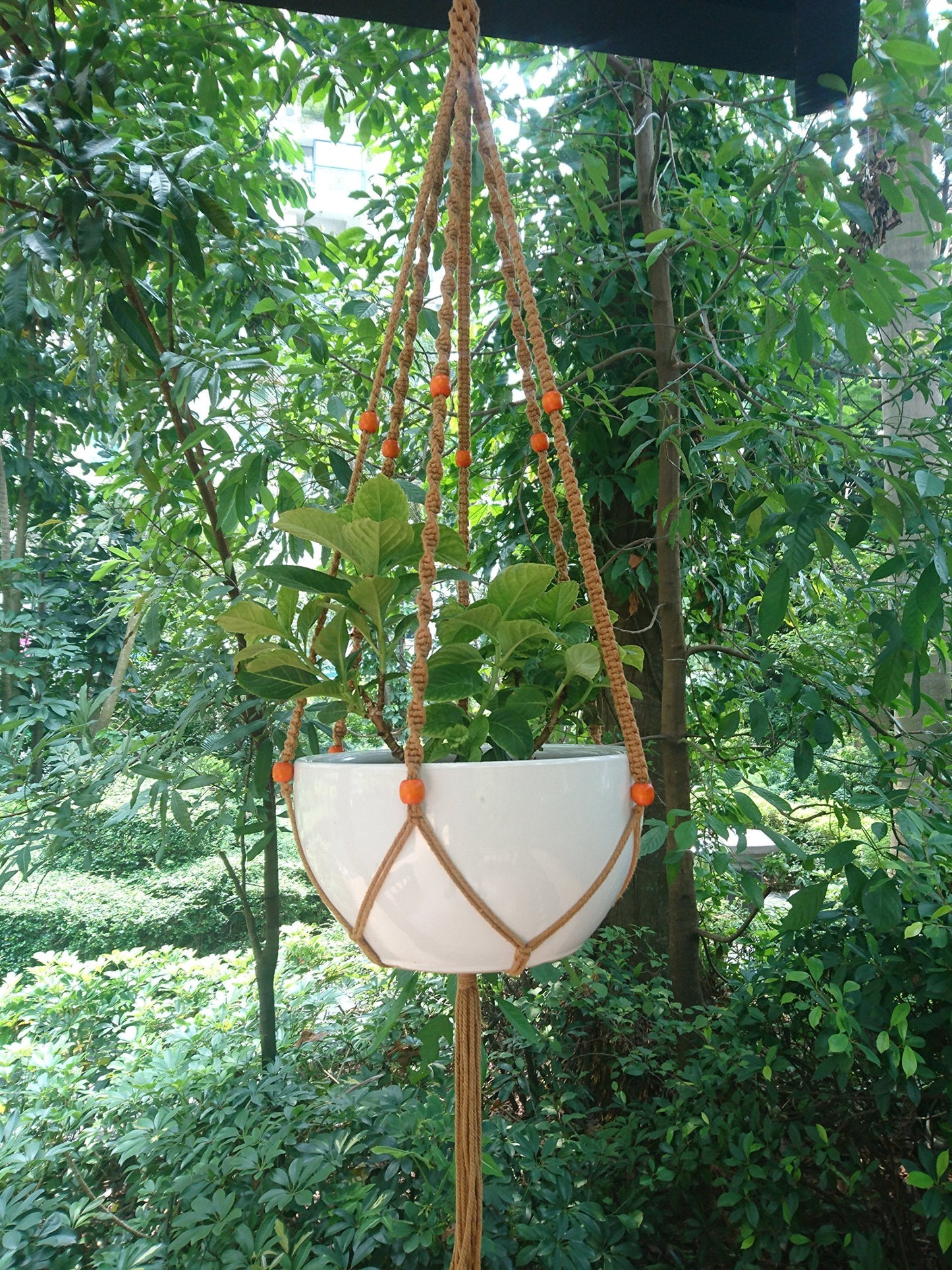 Plant Hanger Macrame Cotton 6 Legs 51 Inches for Indoor Outdoor, Living Room, Kitchen, Deck, Patio, High and Low Ceiling with Size of 10-12 inches Without The Pot (Brown)