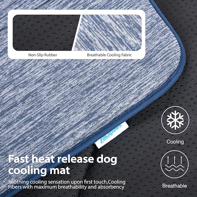 Cooling Dog Mat Q-Max>0.5 - Rapid Cooling Tech, Thin Breathable Crate Pad, Portable Washable Summer Mat, Chill Soothing Fabric - 24"x18" Small Dog/Cat, Wander Blue
