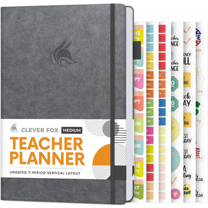 Clever Fox Teacher Planner – School Year Planner with Calendars & Lesson Plans – Teacher Plan Book for Classroom & Homeschool Organization - Undated, A5 Size, Hardcover (Gray)