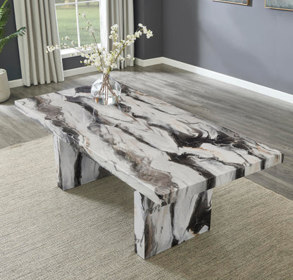 Roundhill Furniture Cavira Modern Faux Marble Dining Table with 4 Chairs and Bench