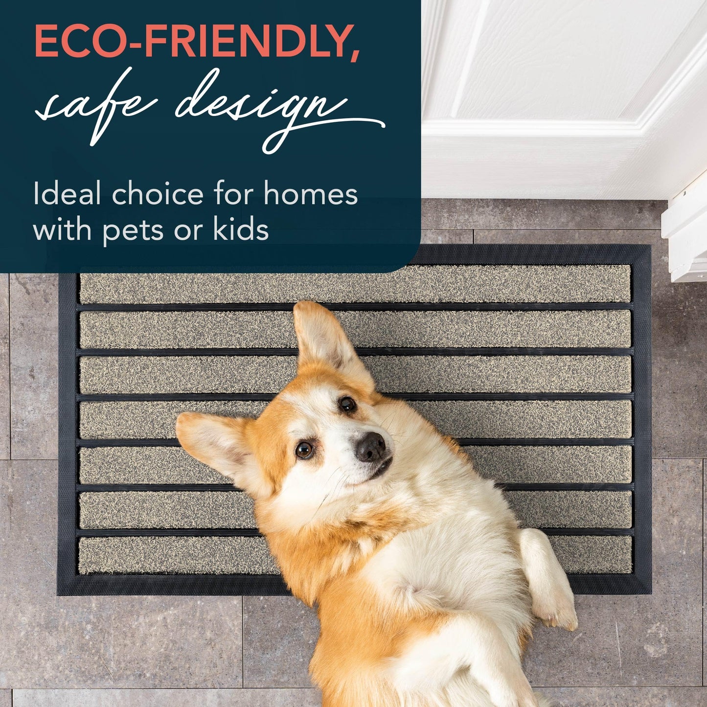 ubdyo Extra Durable Door Mat - Dirt Trapping Outdoor Welcome Mats - Non-Slip Outdoor Indoor Entrance - Low Profile Front Doormat (30" x 17", Bright Beige)