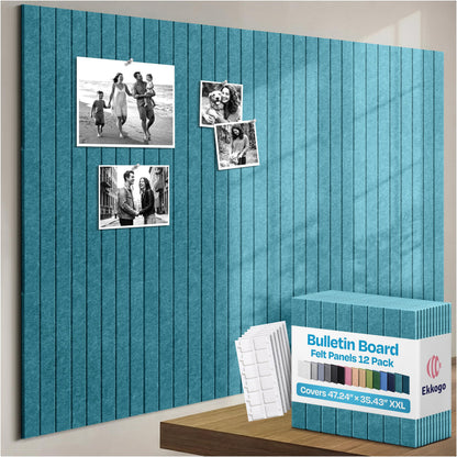 Ekkogo X-Large Cork Board Alternative 12-Pack Felt Bulletin Board Thick and Decorative Pin Board for Home Office Walls 47.24 x 35.43 Inches with 72 Adhesive Tabs - [Light Turquoise]
