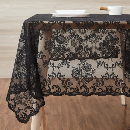 WARM HOME DESIGNS Gothic Tablecloth. 60 x 84 Black Lace Tablecloth. Elegant Rectangle Halloween Tablecloths for Rectangle Tables Feature Floral Design for Rustic Kitchen or Wedding Decor. MTC Black 84