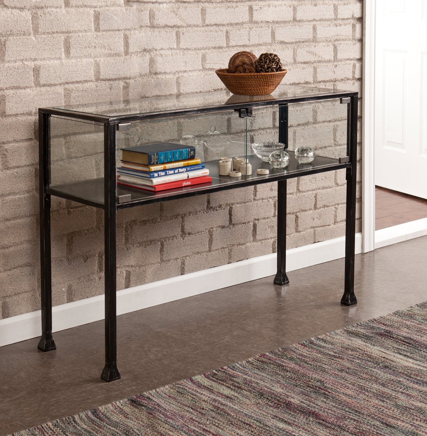 SEI Furniture - Terrarium Display Console - Transitional Design, Black Finish - Ideal for Entryway, Living Room (CK8863)