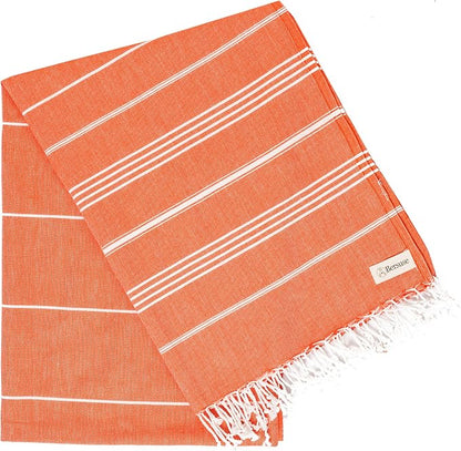 Bersuse Towels Anatolia XL Beach Blanket Throw Blanket Turkish Towel 100% Cotton Extra-Large Quick-Dry Lightweight Premium Peshtemal Towel - 61x82 Inches, Dark Orange