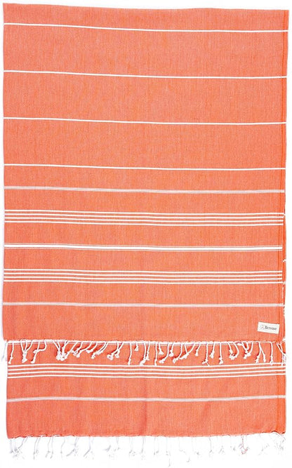 Bersuse Towels Anatolia XL Beach Blanket Throw Blanket Turkish Towel 100% Cotton Extra-Large Quick-Dry Lightweight Premium Peshtemal Towel - 61x82 Inches, Dark Orange