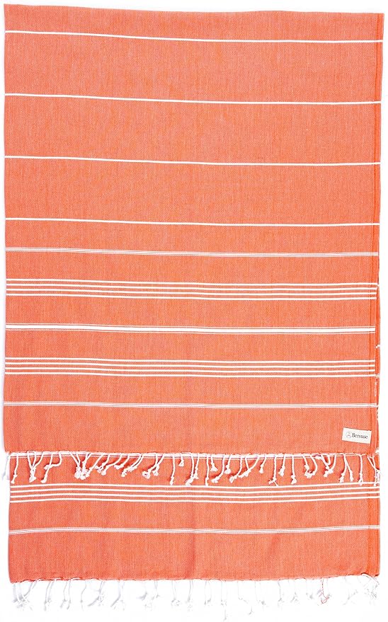 Bersuse Towels Anatolia XL Beach Blanket Throw Blanket Turkish Towel 100% Cotton Extra-Large Quick-Dry Lightweight Premium Peshtemal Towel - 61x82 Inches, Dark Orange (Set of 6)