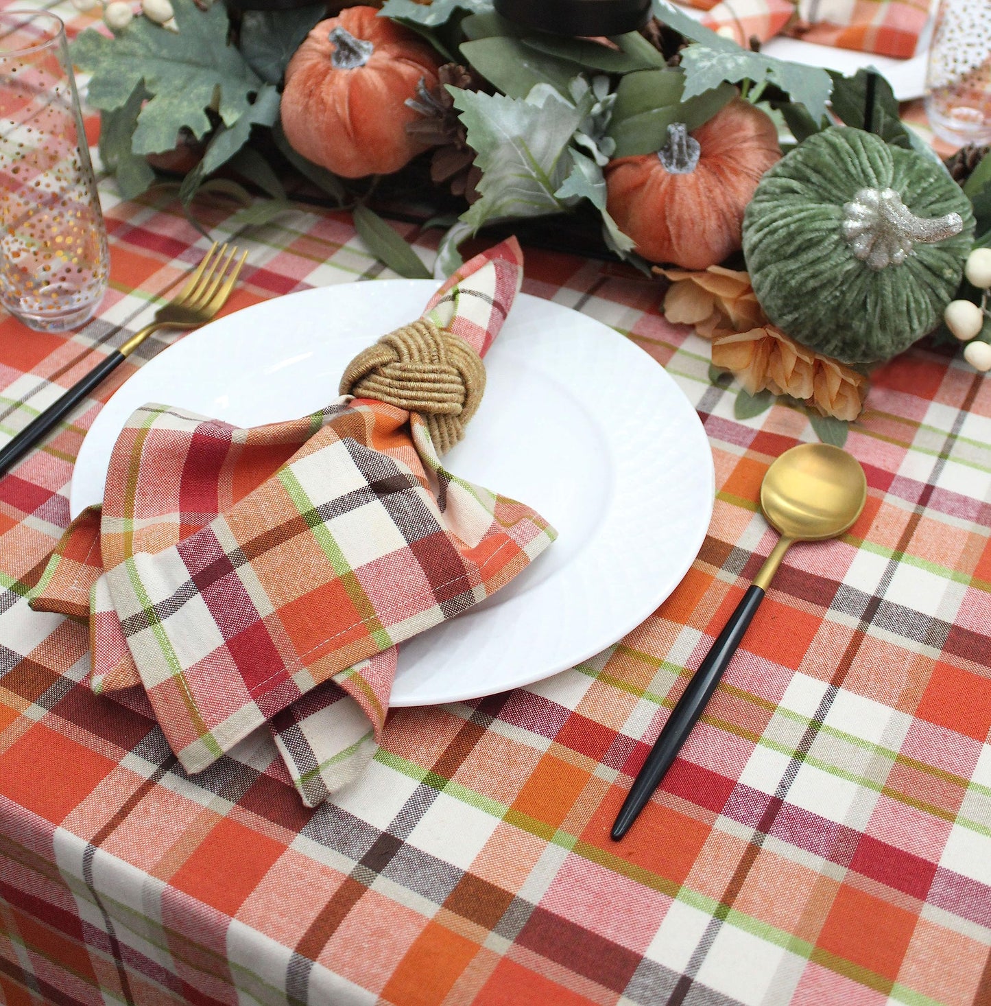 COTTON CRAFT Harvest Plaid Cloth Napkin - Set of 12 Pure Cotton Dinner Napkins - Everyday Fall Halloween Thanksgiving Holiday Party Table Napkin Gift - Reusable Napkin - 17x17 - Rust Orange Multi