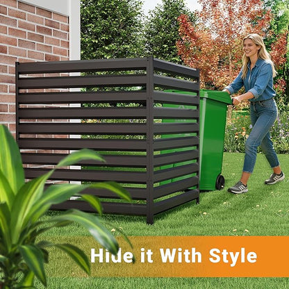 CJF Outdoor Privacy Screens, 42" H x 38" W Metal Air Conditioner Fence Panels, Pool Equipment Enclosure, Trash Can Screens Fence Kit for Outside Backyard Patio(Black/3-Panel)